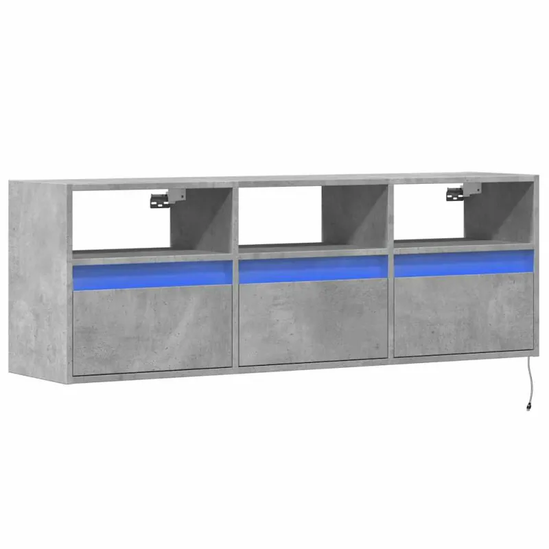 Sieninė TV spintelė su LED lemputėmis, betono, 130x31x45 cm