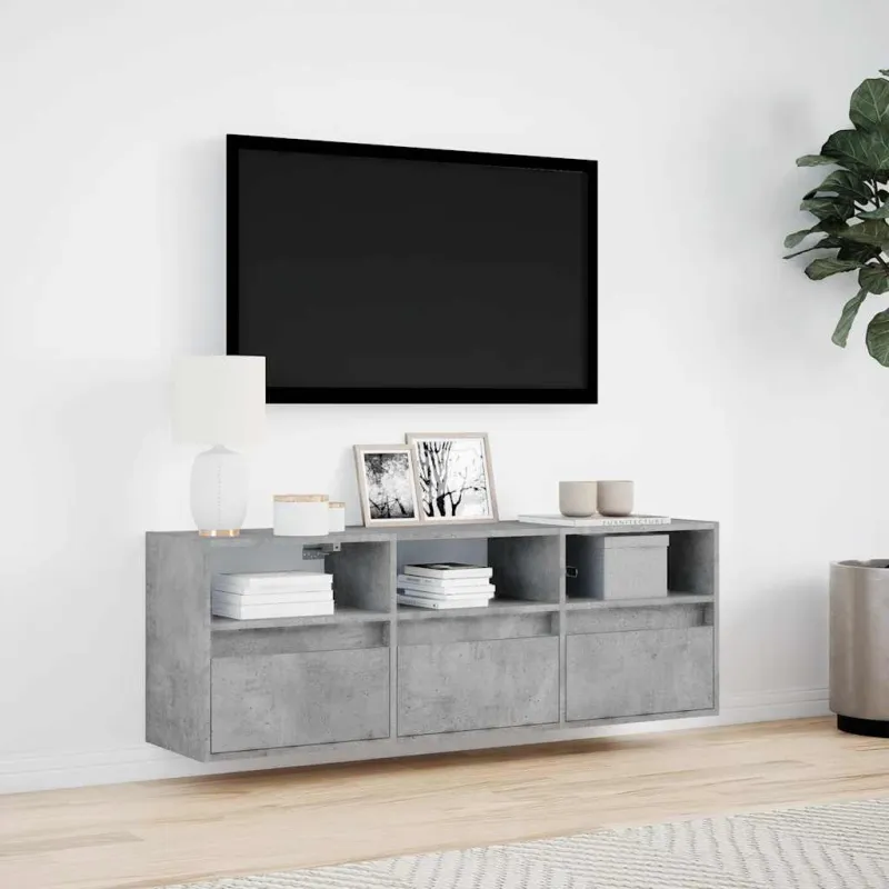Sieninė TV spintelė su LED lemputėmis, betono, 130x31x45 cm