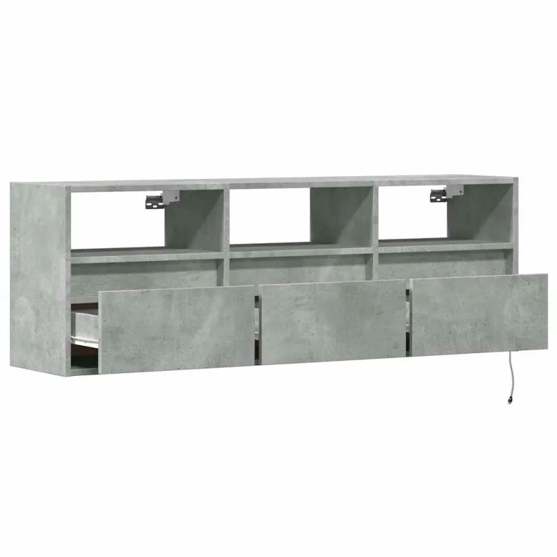 Sieninė TV spintelė su LED lemputėmis, betono, 130x31x45 cm