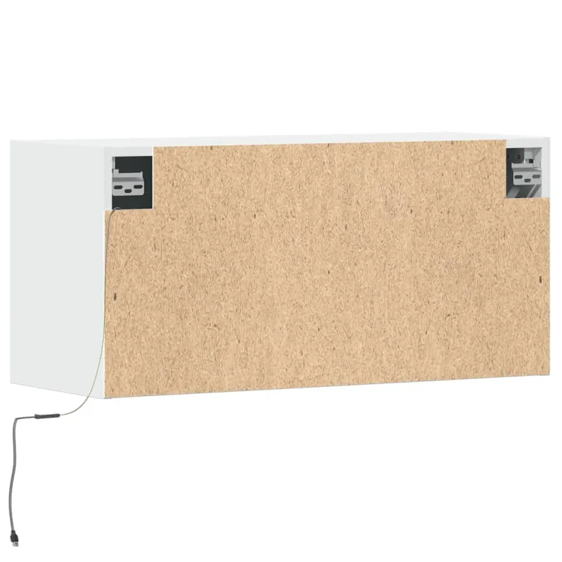 Sieninė TV spintelė su LED lemputėmis, balta, 80x31x35cm
