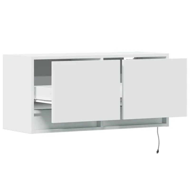Sieninė TV spintelė su LED lemputėmis, balta, 80x31x35cm