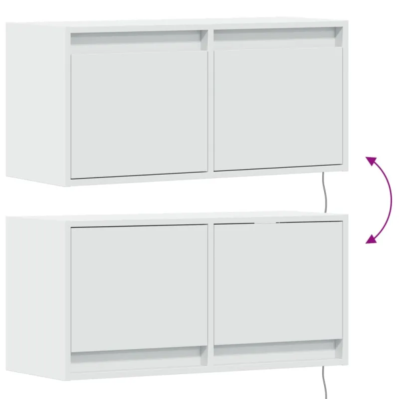 Sieninė TV spintelė su LED lemputėmis, balta, 80x31x35cm
