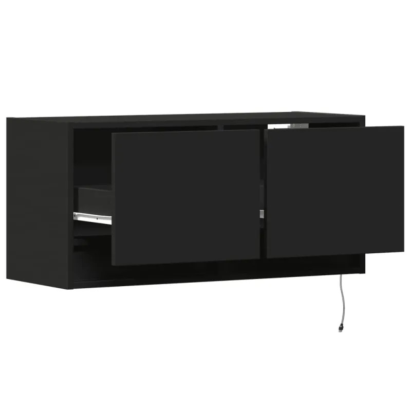 Sieninė TV spintelė su LED lemputėmis, juoda, 80x31x35cm