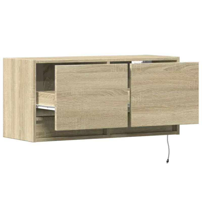 Sieninė TV spintelė su LED lemputėmis, ąžuolo, 80x31x35cm