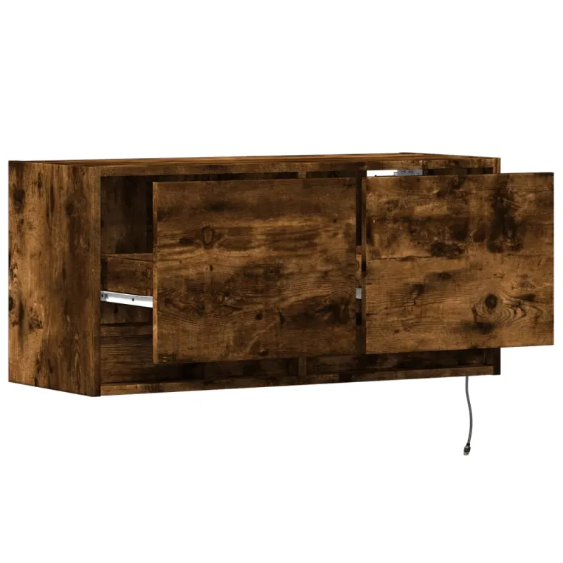 Sieninė TV spintelė su LED lemputėmis, dūminė, 80x31x35cm