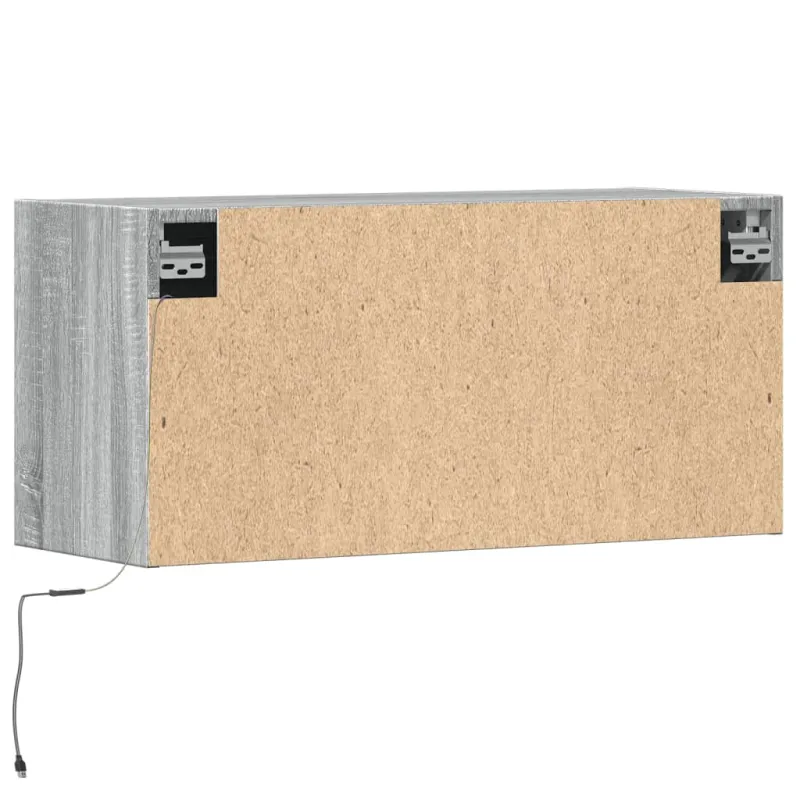 Sieninė TV spintelė su LED lemputėmis, pilka, 80x31x35cm