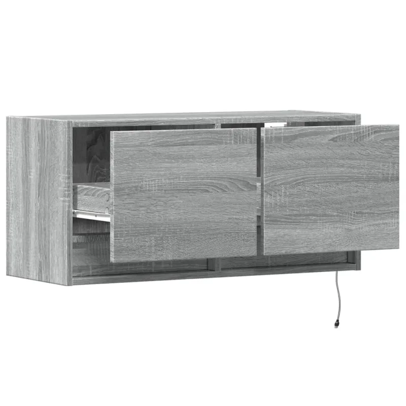 Sieninė TV spintelė su LED lemputėmis, pilka, 80x31x35cm
