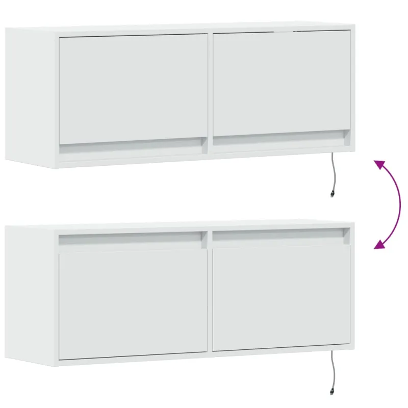 Sieninė TV spintelė su LED lemputėmis, balta, 100x31x35cm