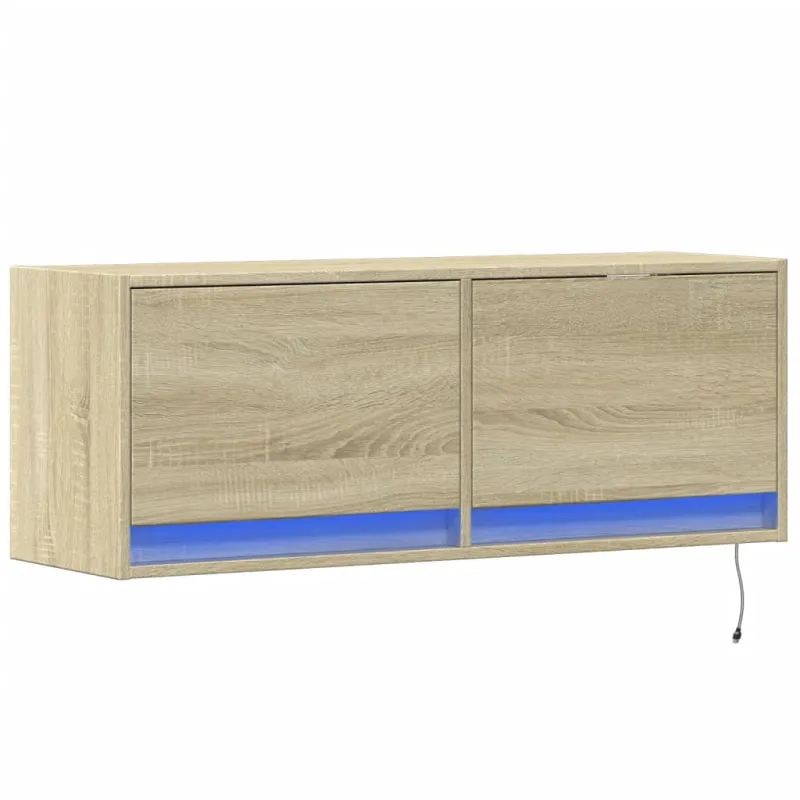 Sieninė TV spintelė su LED lemputėmis, ąžuolo, 100x31x35cm