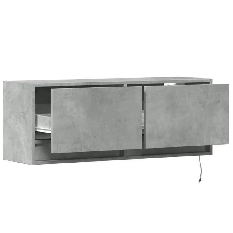 Sieninė TV spintelė su LED lemputėmis, betono, 100x31x35cm