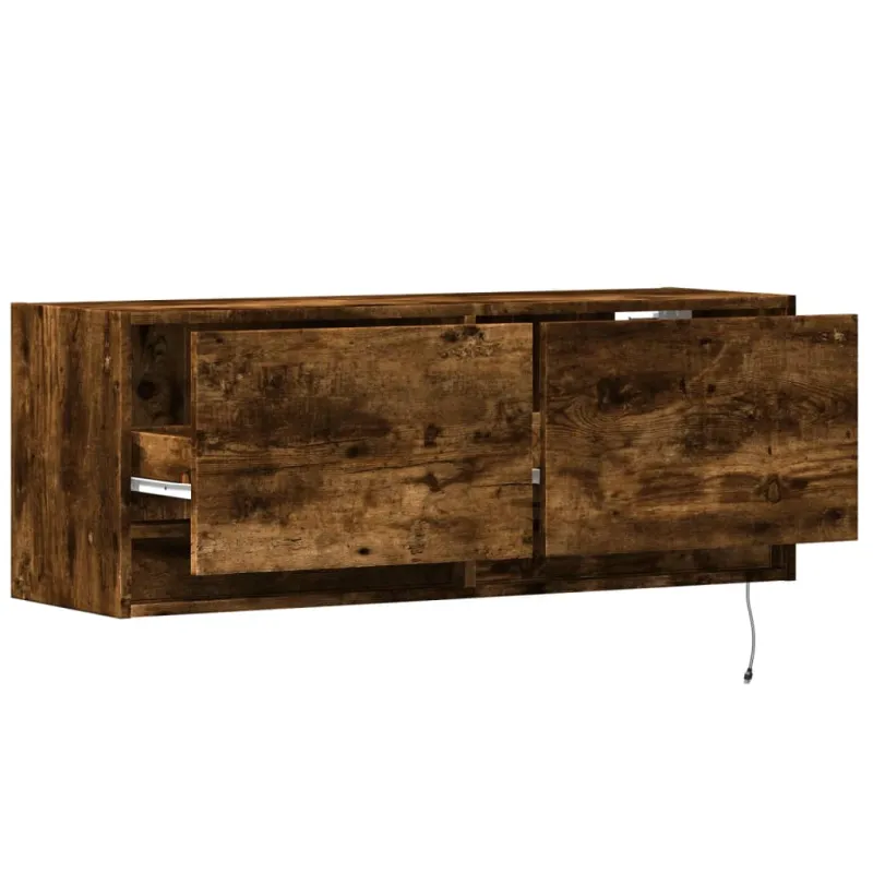 Sieninė TV spintelė su LED lemputėmis, dūminė, 100x31x35cm