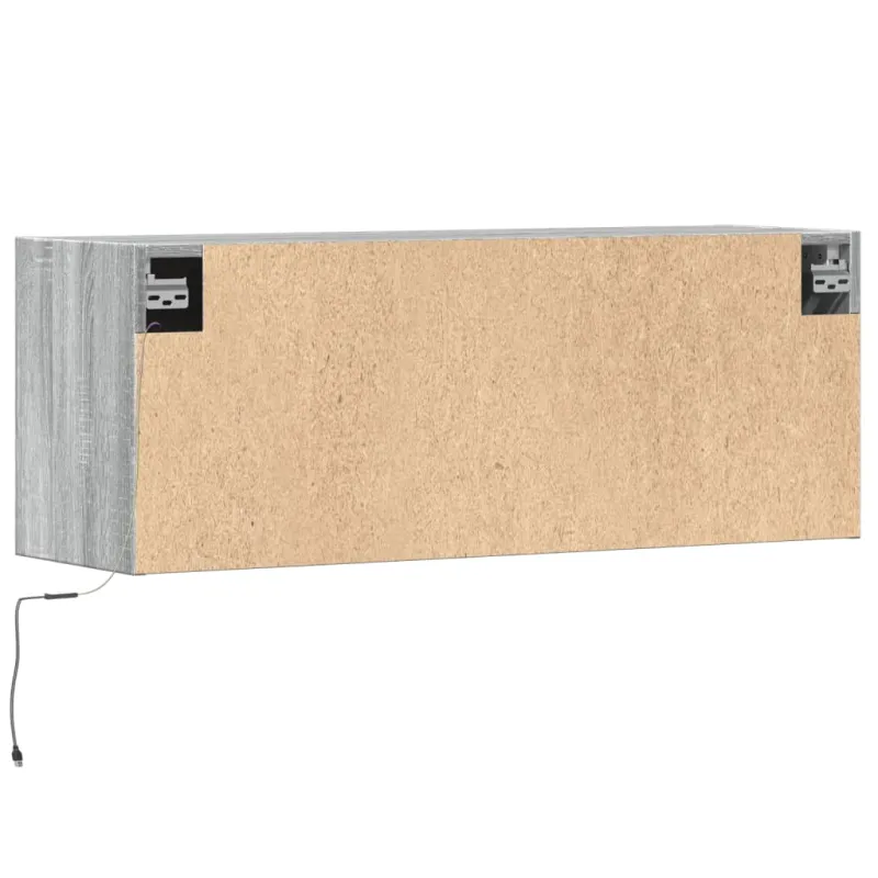 Sieninė TV spintelė su LED lemputėmis, pilka, 100x31x35cm