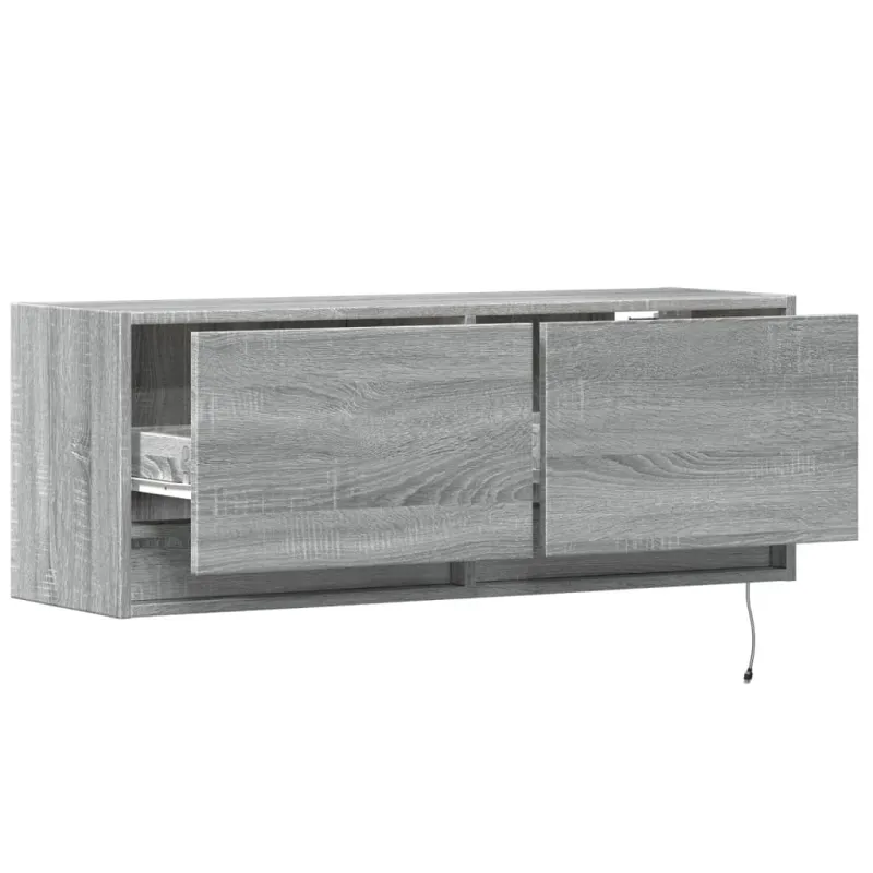 Sieninė TV spintelė su LED lemputėmis, pilka, 100x31x35cm