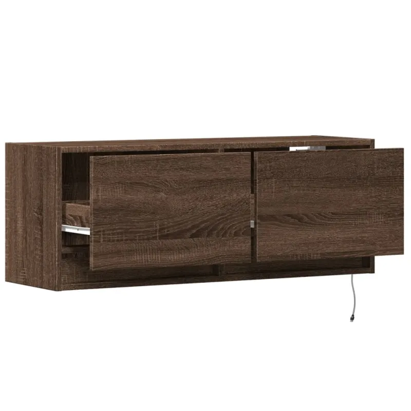 Sieninė TV spintelė su LED lemputėmis, ruda ąžuolo, 100x31x35cm