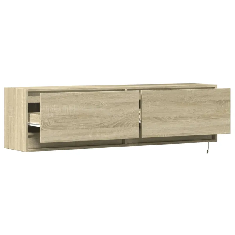 Sieninė TV spintelė su LED lemputėmis, ąžuolo, 140x31x38cm
