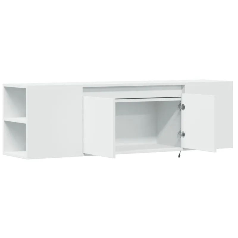 Sieninė TV spintelė su LED lemputėmis, balta, 135x31x39,5cm