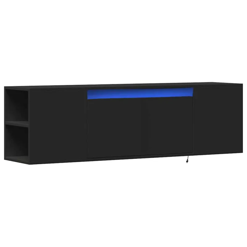 Sieninė TV spintelė su LED lemputėmis, juoda, 135x31x39,5cm