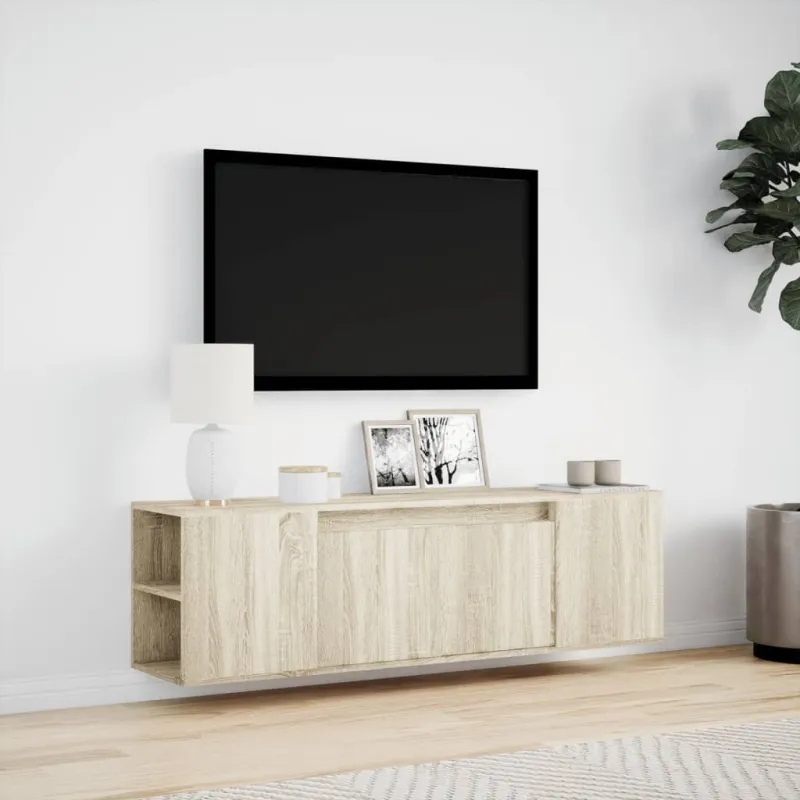 Sieninė TV spintelė su LED lemputėmis, ąžuolo, 135x31x39,5cm