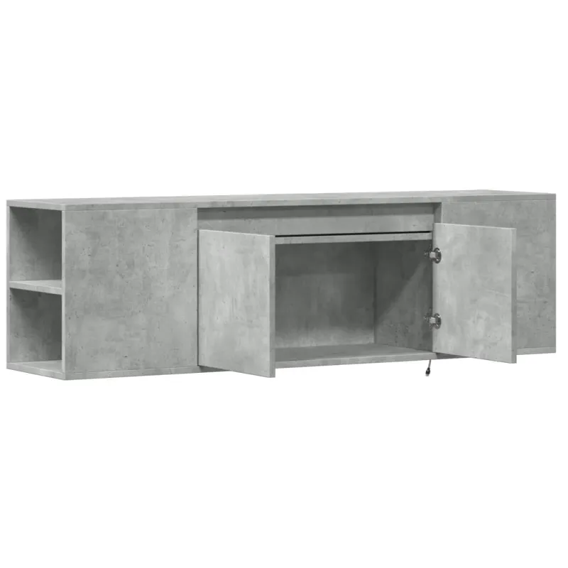 Sieninė TV spintelė su LED lemputėmis, betono, 135x31x39,5cm