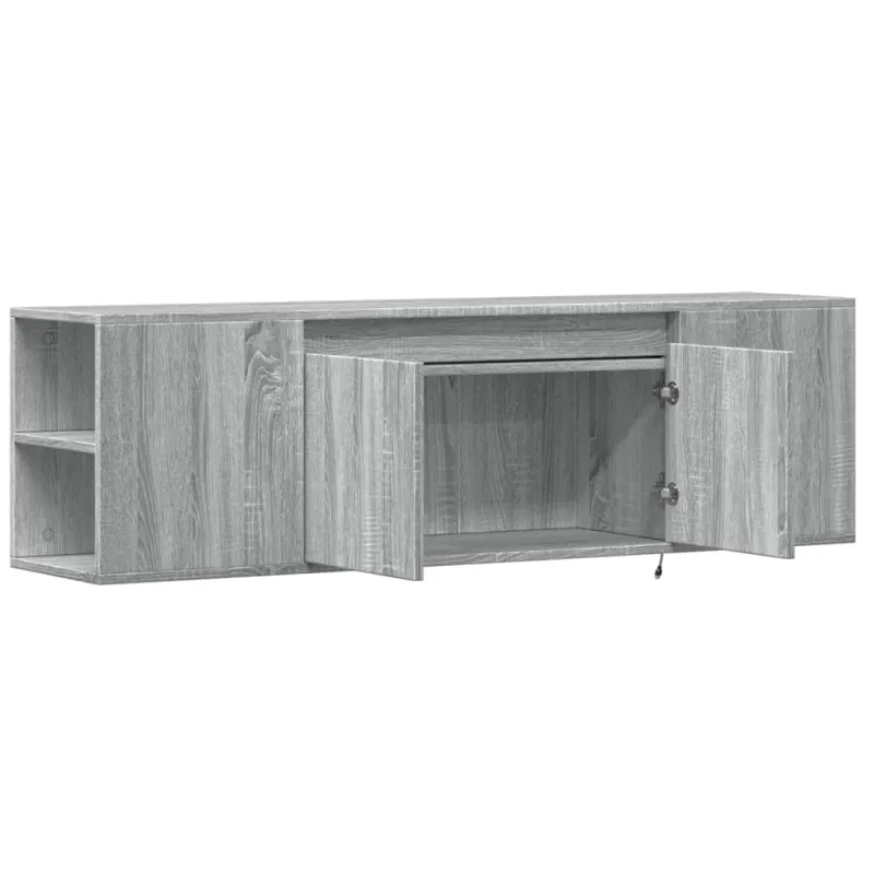 Sieninė TV spintelė su LED lemputėmis, pilka, 135x31x39,5cm