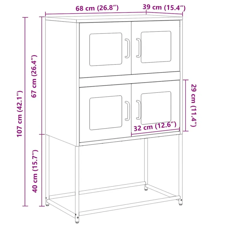 Highboard Black 68x39x107 cm Plienas