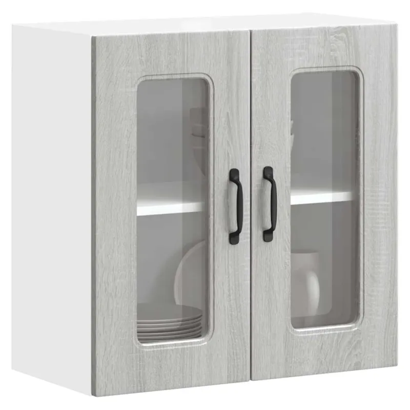 Virtuvės sieninė spintelė su stiklinėmis durimis, Kalmar, pilka