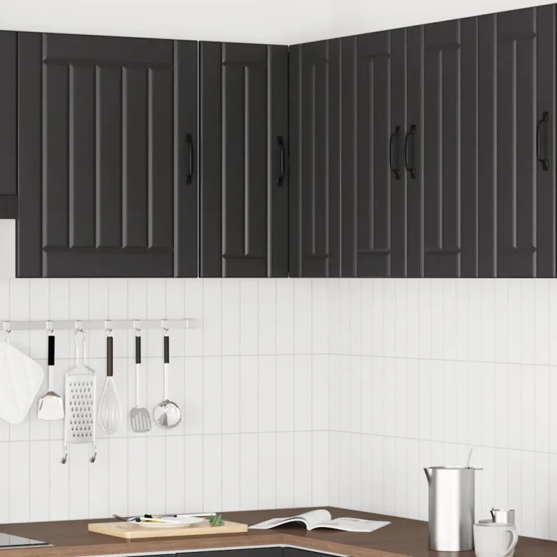virtuvės sieninė kampinė spintelė "Lucca" Black Engineered Wood