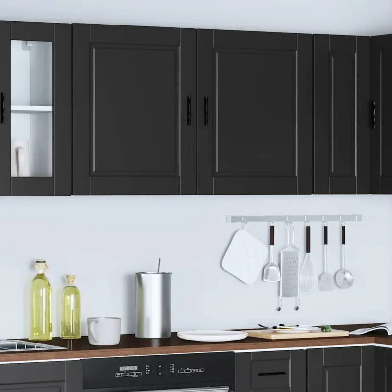 virtuvės sieninės spintelės 2 vnt "Porto" Black Engineered Wood