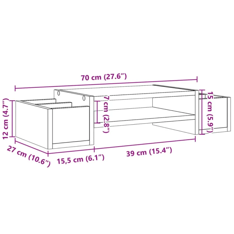 Monitoriaus stovas su lentyna, betono, 70x27x15cm, mediena