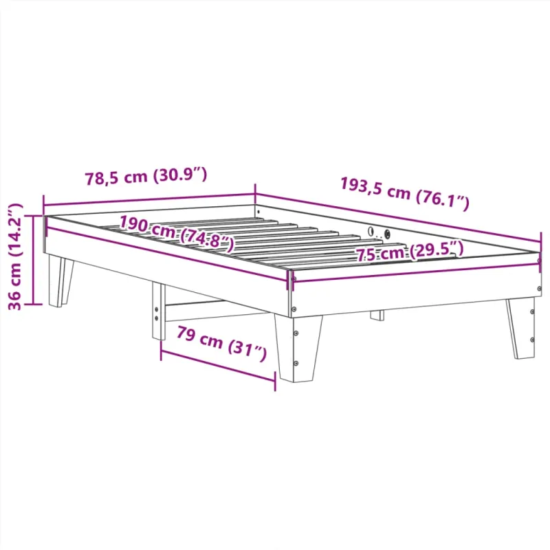 Lovos rėmas su be čiužinio, ruda, 75x190cm, pušies masyvas