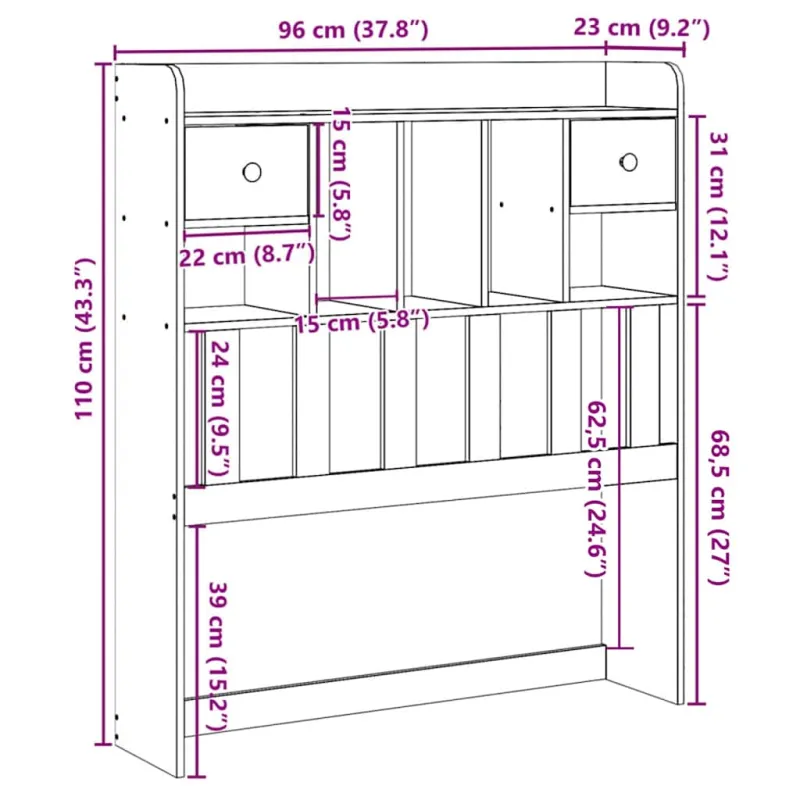 Galvūgalis su daiktų laikymo vieta, baltas, 90cm, pušis