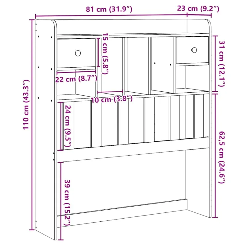 Galvūgalis su daiktų laikymo vieta, baltas, 75cm, pušis