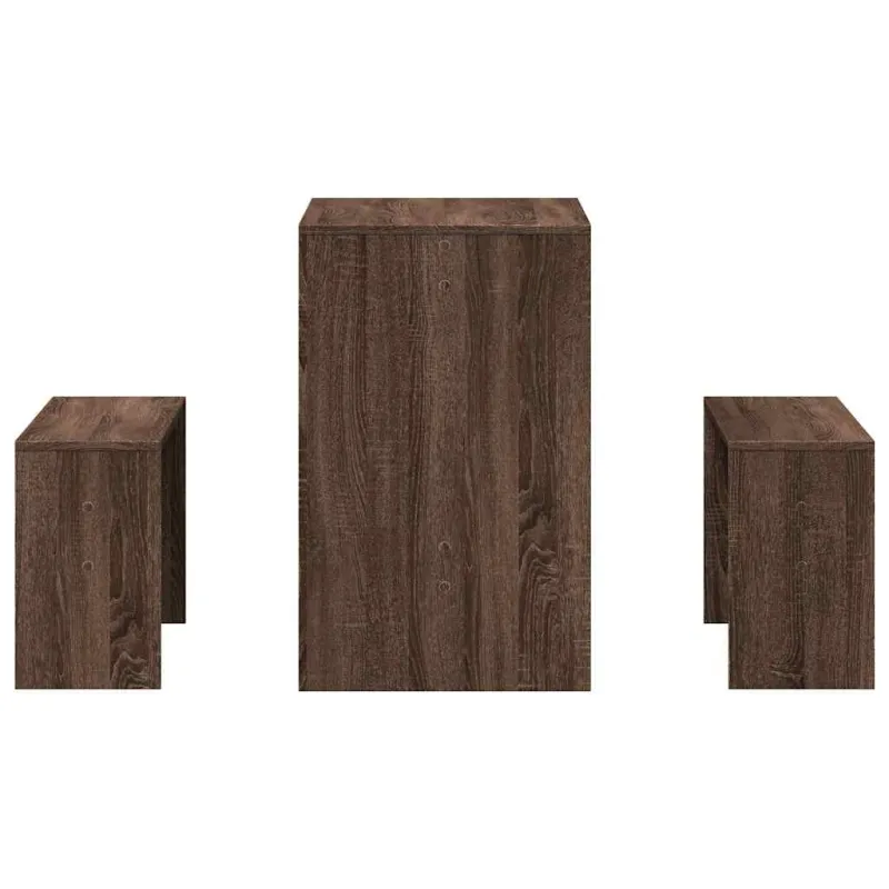 3 dalių valgomojo stalo ir suoliukų rinkinys Brown Oak