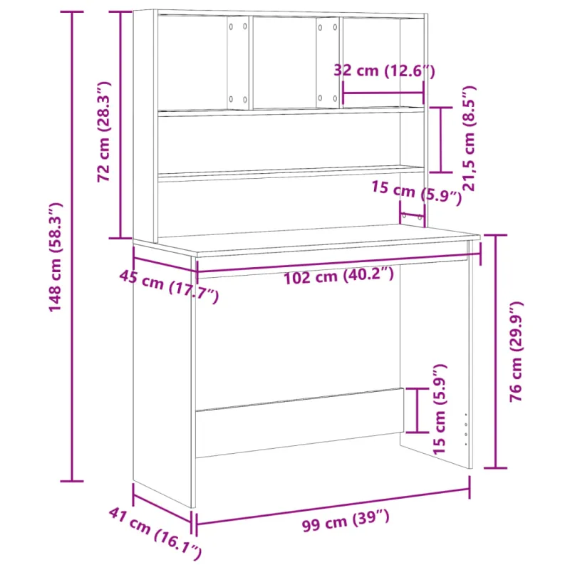 Rašomasis stalas su lentynomis, medienos, 102x45x148cm, mediena