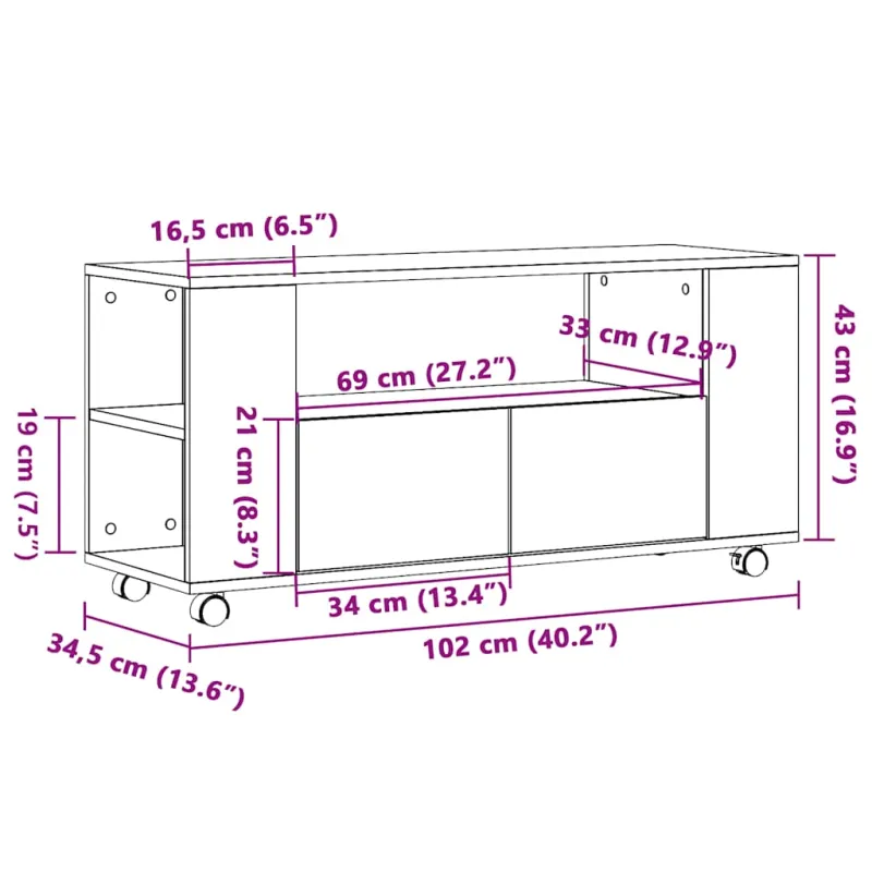TV spintelė su ratukais, artisano, 102x34,5x43cm, mediena