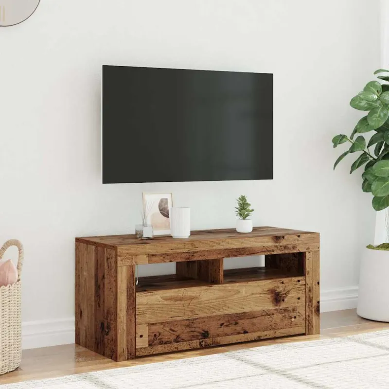 Televizoriaus spintelė su LED, medienos, 90x35x40cm, mediena