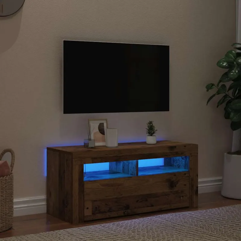 Televizoriaus spintelė su LED, medienos, 90x35x40cm, mediena
