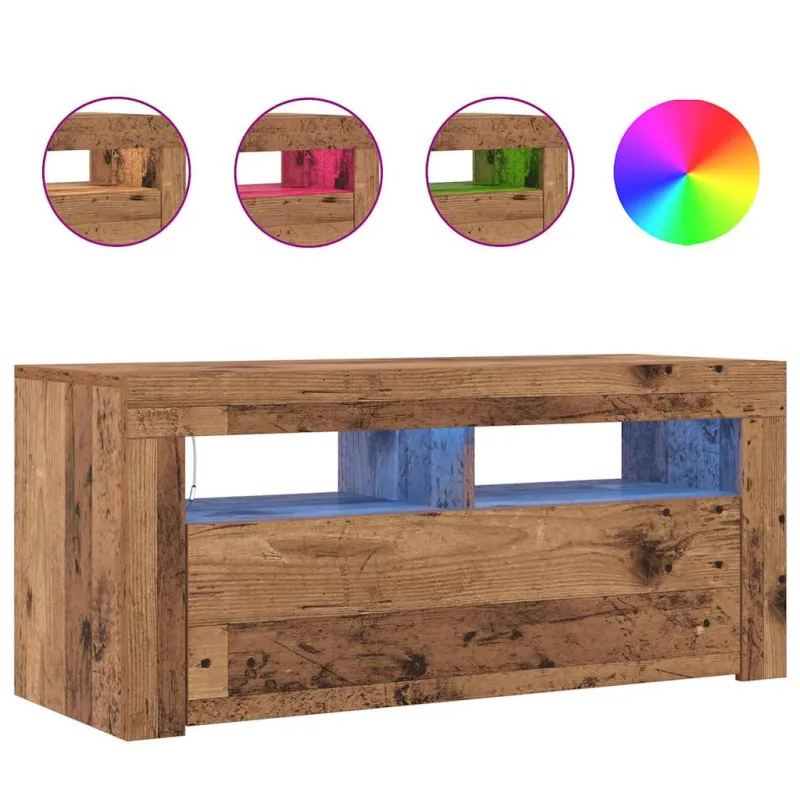Televizoriaus spintelė su LED, medienos, 90x35x40cm, mediena