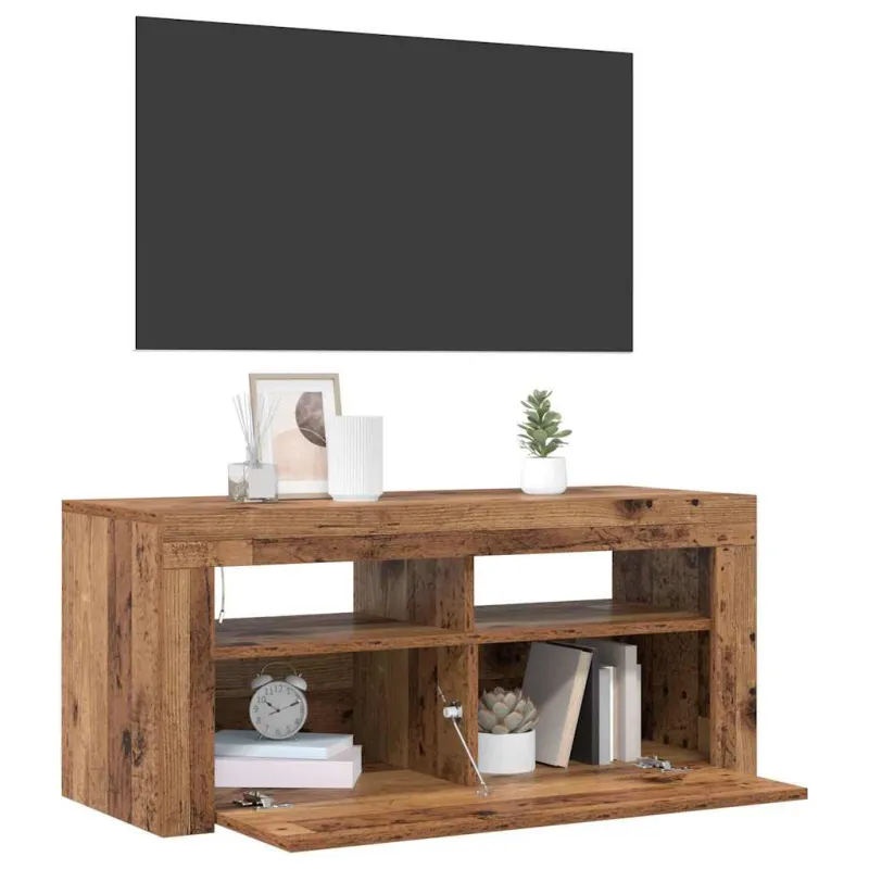 Televizoriaus spintelė su LED, medienos, 90x35x40cm, mediena