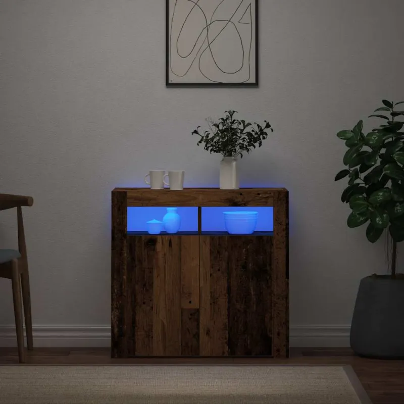 Šoninė spintelė su LED, medienos, 80x35x75cm, apdirbta mediena