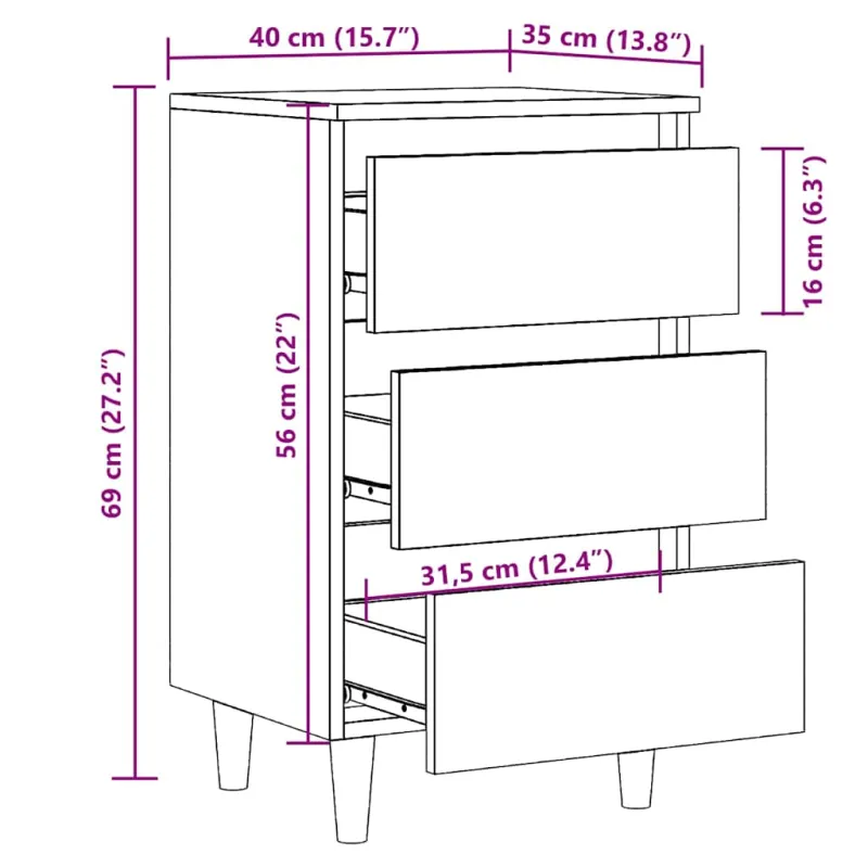 Spintelė prie lovos Old Wood 40x35x69 cm Engineered Wood
