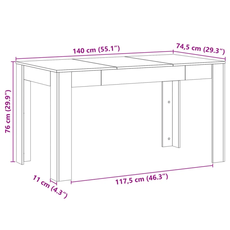 Valgomojo stalas, medienos, 140x74,5x76cm, apdirbta mediena