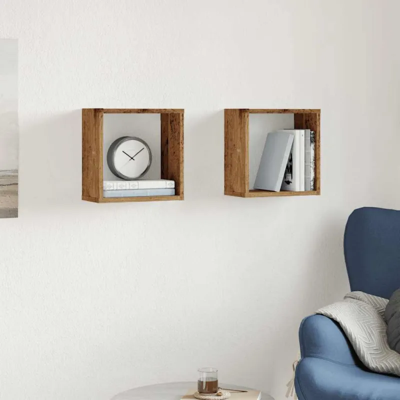 Sieninės lentynos, 2vnt., medienos, 30x15x30cm, mediena