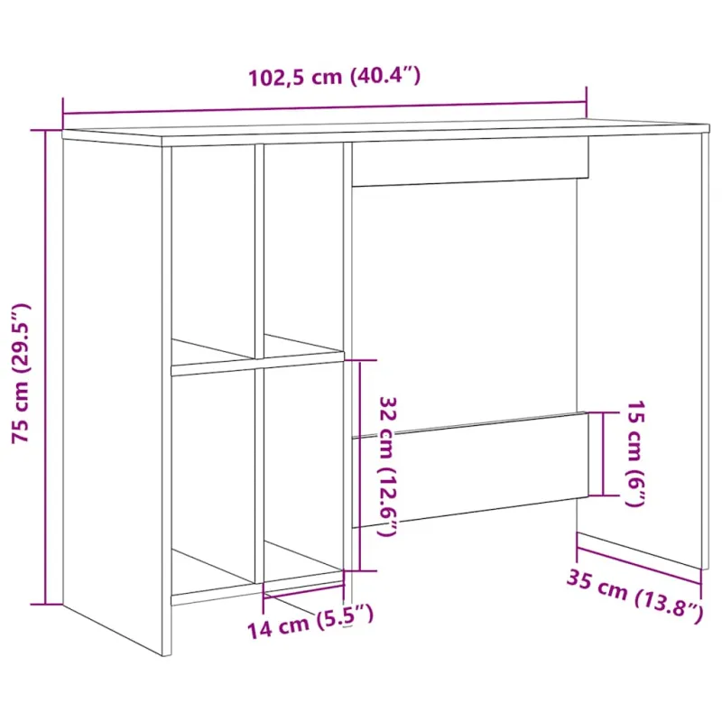Rašomasis stalas Senas medis 102,5x35x75 cm Inžinierinė mediena