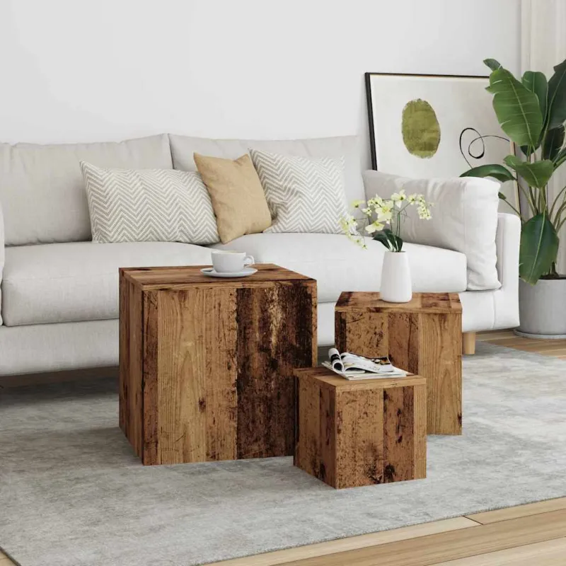 šoniniai staliukai 3 vnt Old Wood Engineered Wood