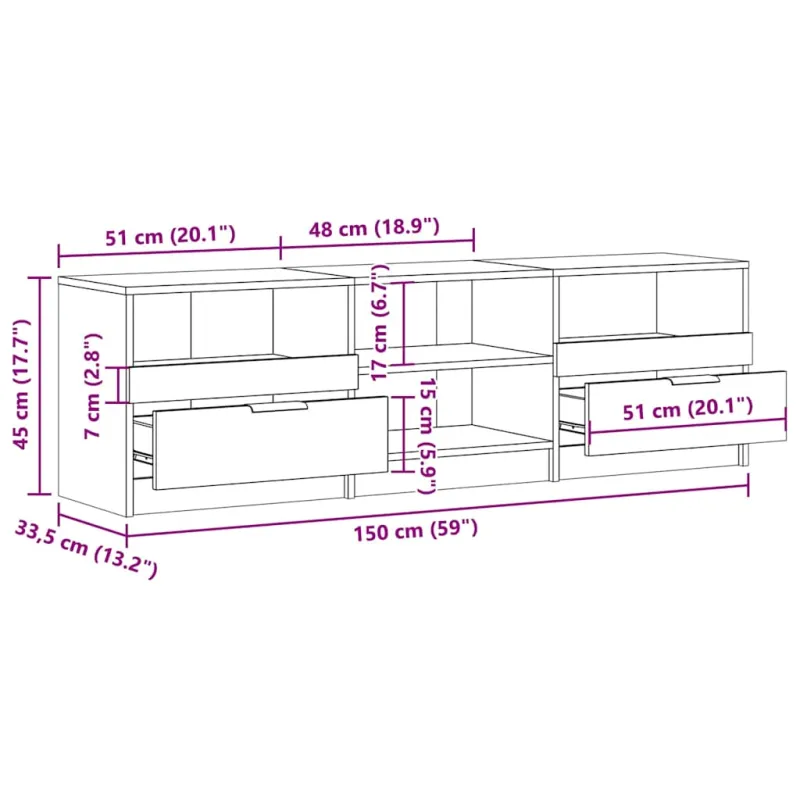 televizoriaus spintelė Old Wood 150x33,5x45 cm Engineered Wood
