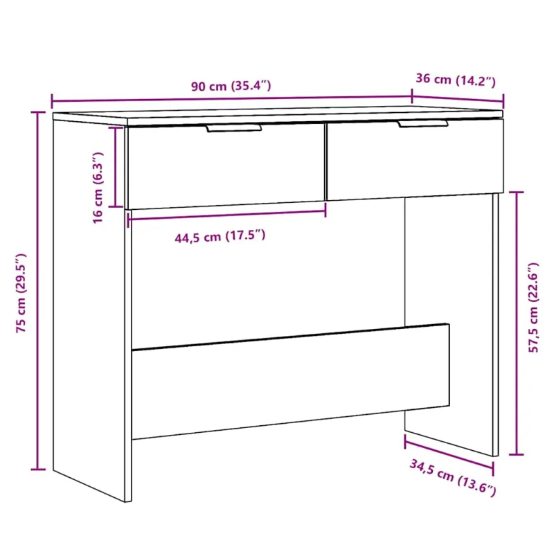 konsolinis stalas Senas medis 90x36x75 cm Inžinerinė mediena