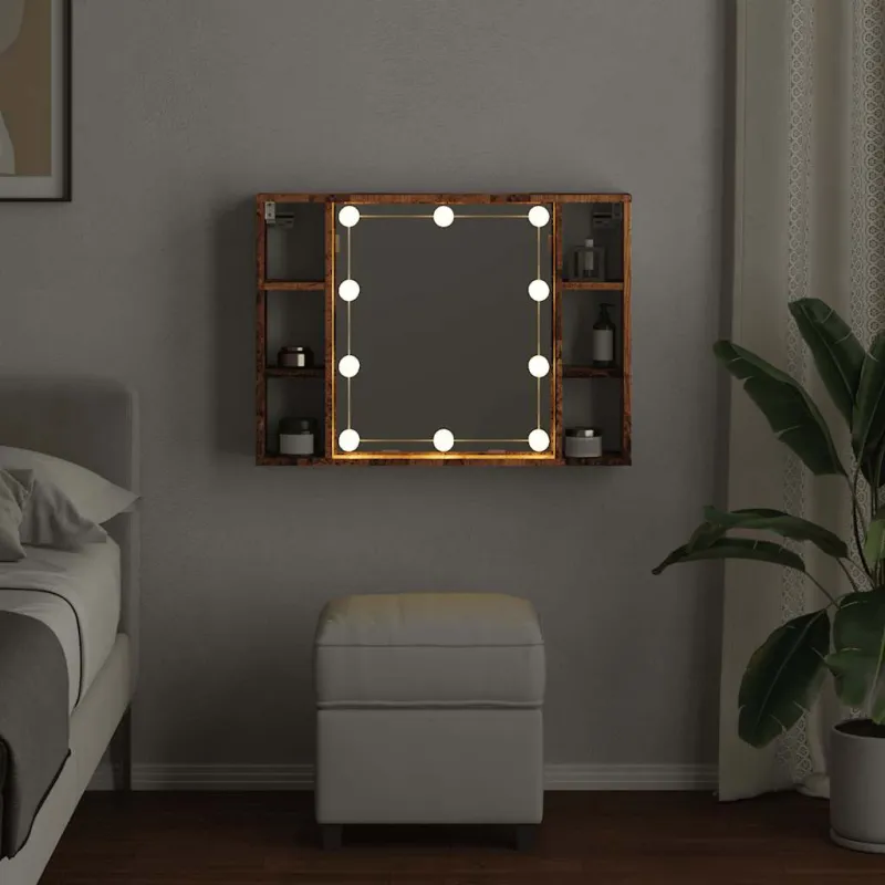Veidrodinė spintelė su LED apšvietimu, 76x15x55cm, mediena
