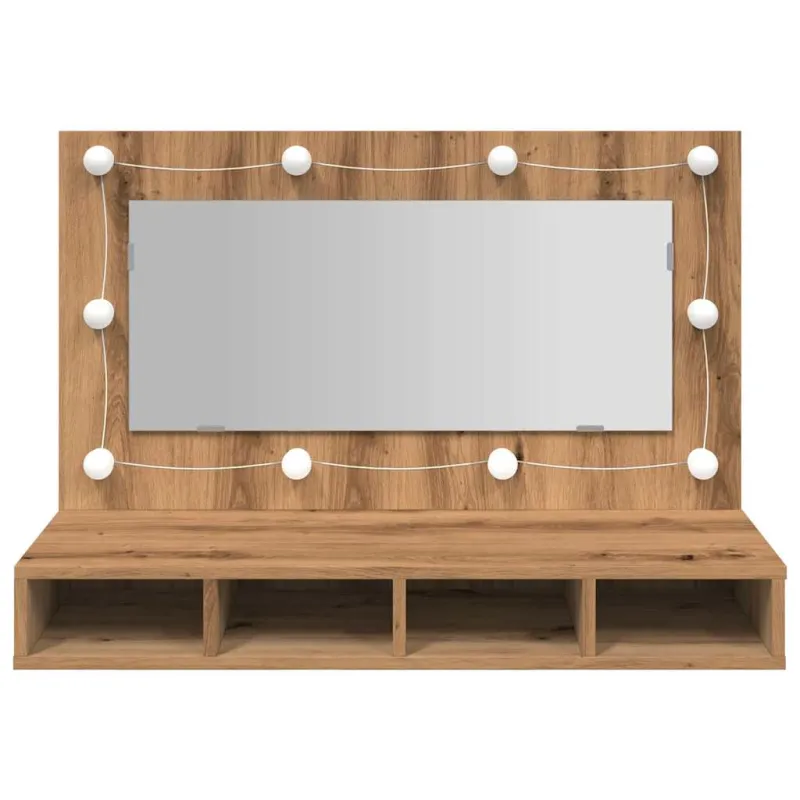 Veidrodinė spintelė su LED lemputėmis, ąžuolo spalvos, 90x31,5x62 cm