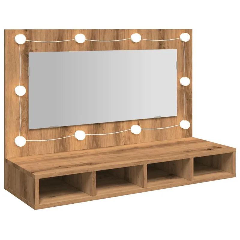 Veidrodinė spintelė su LED lemputėmis, ąžuolo spalvos, 90x31,5x62 cm